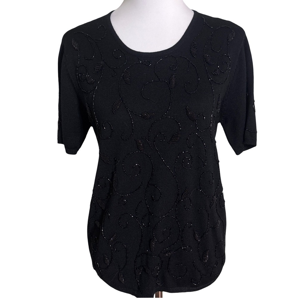 Liz Claiborne Black Swirl Pattern Short Sleeve Top